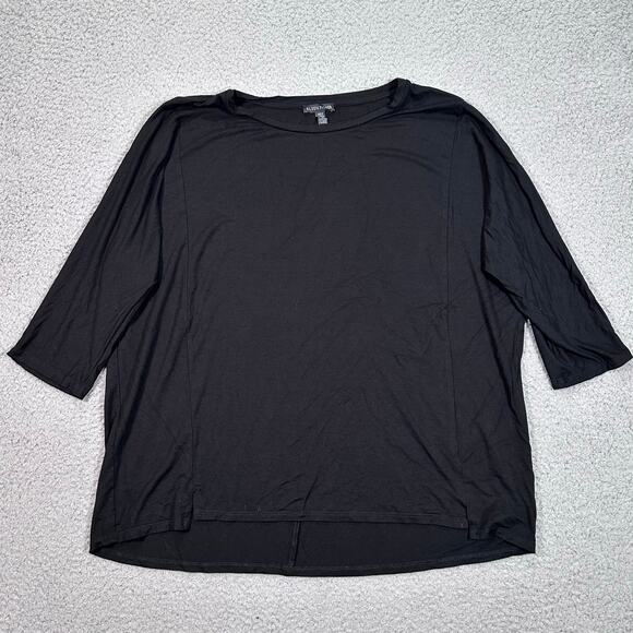 Eileen Fisher Stretch Tunic Top Women Large Black 3/4 Sleeve Oversized Knit Chic - Picture 7 of 11